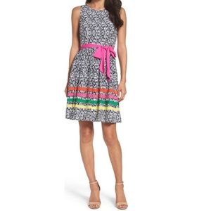 Eliza J Rainbow Navy Striped Fit & Flare Dress